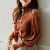 オレンジブラウン | バルーン袖 リブニットトップス 韓国風 | Miniministore