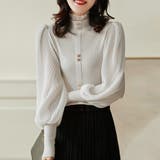 ホワイト | バルーン袖 リブニットトップス 韓国風 | Miniministore