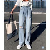 デニム ストレートパンツ ダメージ加工 | Aimoon | 詳細画像1