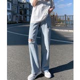 デニム ストレートパンツ ダメージ加工 | Aimoon | 詳細画像2