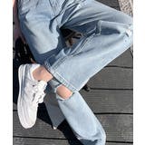 デニム ストレートパンツ ダメージ加工 | Aimoon | 詳細画像8