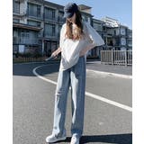 デニム ストレートパンツ ダメージ加工 | Aimoon | 詳細画像9