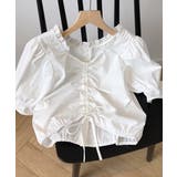 ペンタゴンネックパフスリーブ ブラウス オフィスカジュアル | Aimoon | 詳細画像14 