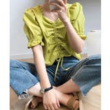 ペンタゴンネックパフスリーブ ブラウス オフィスカジュアル | Aimoon | 詳細画像6 