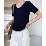 ニットトップス レディース バイカラー半袖 | Aimoon | 詳細画像14 