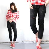 ブラック | クラッシュ デニムパンツ レディース ダメージ ジーンズ ジーパン 美脚パンツ | Miniministore