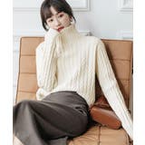 タートルネックニットトップスケーブル編み | Miniministore | 詳細画像10 