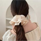 ベージュ | パール付きシュシュ 上品プリーツヘアゴム 光沢感 | ミスウェディー