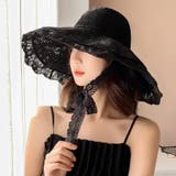 ブラック | つば広帽子 ハット レース | ミスウェディー