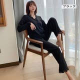 ブラック | 春秋 パジャマ 上下 レディース 襟なし 長袖 | ミスウェディー