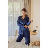 ネイビー | 長袖 ルームウェア レディース 上下セット 前開き | ミスウェディー