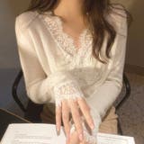 ホワイト | ブラウス レディース 薄手 長袖 Vネック 体型カバー | ミスウェディー