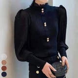 ブラック | パフスリーブ リブニット ブラウス  | ミスウェディー