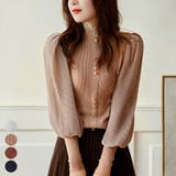 カーキ | パフスリーブ リブニット ブラウス  | ミスウェディー