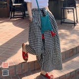 ブラック | ワイドパンツ ギンガムチェック ボトムス | ミスウェディー