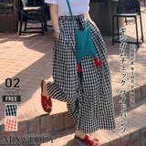 ミスウェディー（ミスウェディー） | ワイドパンツ ギンガムチェック ボトムス 薄手 チェック柄 ガウチョパンツ ウエストゴム 綿混 コットン混 ゆったり  ギンガムチェック 楽ちん きれいめ 体型カバー カジュアル パンツ ポケット付き 普段着 レディース  ファッション 夏パンツ