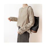 カットソー レディース 長袖 ボーダー ゆったり オーバーサイズ 春秋 韓国 | ミスウェディー | 詳細画像5 