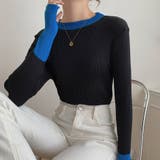 ブラック | セーター レディース 配色ニット バイカラー 指穴あき | ミスウェディー