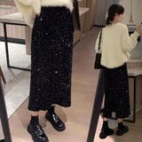 ブラック | ロングスカート レディース ミモレ丈  キラキラ  | ミスウェディー