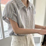 ブルー | ストライプ シャツ レディース ノースリーブ 通勤 着回し シンプル 春夏秋 | ミスウェディー
