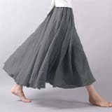 ダークグレー | リネンタッチフレアスカート ロングスカート ウエストゴム入り | ミスウェディー
