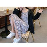 パープル | 花柄ワンピース ゆったり ロングドレス | ミスウェディー