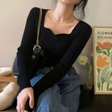 ブラック | 長袖 ニット おしゃれ セーター シンプル リブニット | ミスウェディー