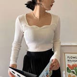 ホワイト | 長袖 ニット おしゃれ セーター シンプル リブニット | ミスウェディー