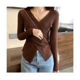 ブラウン | Vネック チュニックニット レディース | ミスウェディー