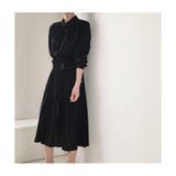 ブラック | プリーツワンピース シャツワンピース 長袖 レディース | ミスウェディー
