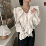 ベルスリーブブラウス レディース 長袖 Vネック フリル シンプル 春秋 韓国 | ミスウェディー | 詳細画像11 