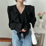 ベルスリーブブラウス レディース 長袖 Vネック フリル シンプル 春秋 韓国 | ミスウェディー | 詳細画像3 