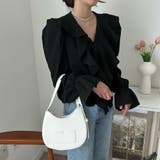 ベルスリーブブラウス レディース 長袖 Vネック フリル シンプル 春秋 韓国 | ミスウェディー | 詳細画像4 