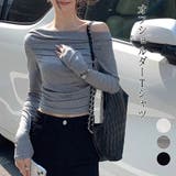 グレー | ワンショルダー 長袖 Tシャツ | ミスウェディー