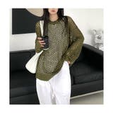 アーミーグリーン | 透かし編み ニット レディース 長袖 メッシュ シアートップス 春秋 韓国 | ミスウェディー