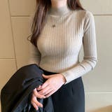 モカベージュ | ニット セーター レディース 長袖 トップス  ハイネック   | ミスウェディー