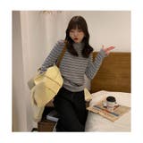 裏起毛 ハイネック リブニット ボーダー トップス | ミスウェディー | 詳細画像10 