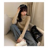 裏起毛 ハイネック リブニット ボーダー トップス | ミスウェディー | 詳細画像4 