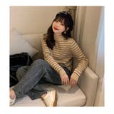 裏起毛 ハイネック リブニット ボーダー トップス | ミスウェディー | 詳細画像6 