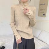リブニット レディース トップス 袖ボタン 長袖 きれいめ オフィス 秋冬 | ミスウェディー | 詳細画像8 