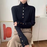 リブニット レディース トップス 袖ボタン 長袖 きれいめ オフィス 秋冬 | ミスウェディー | 詳細画像10 