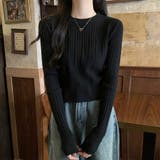 ブラック | クルーネック ニット 長袖 セーター 薄手 プルオーバー | ミスウェディー