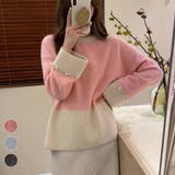 ピンク | 配色ニット ワイドニット 長袖セーター | ミスウェディー