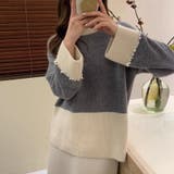 グレー | 配色ニット ワイドニット 長袖セーター | ミスウェディー