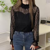 ブラック | レース トップス 透け感 ブラウス花柄 | ミスウェディー