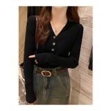 ブラック | Vネック ニットトップス レディース | ミスウェディー