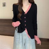 配色ニット レディース カーディガン Vネック 長袖 おしゃれ 春秋 韓国 | ミスウェディー | 詳細画像8 