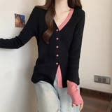 配色ニット レディース カーディガン Vネック 長袖 おしゃれ 春秋 韓国 | ミスウェディー | 詳細画像9 