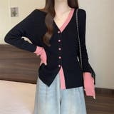 配色ニット レディース カーディガン Vネック 長袖 おしゃれ 春秋 韓国 | ミスウェディー | 詳細画像10 
