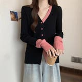 配色ニット レディース カーディガン Vネック 長袖 おしゃれ 春秋 韓国 | ミスウェディー | 詳細画像11 